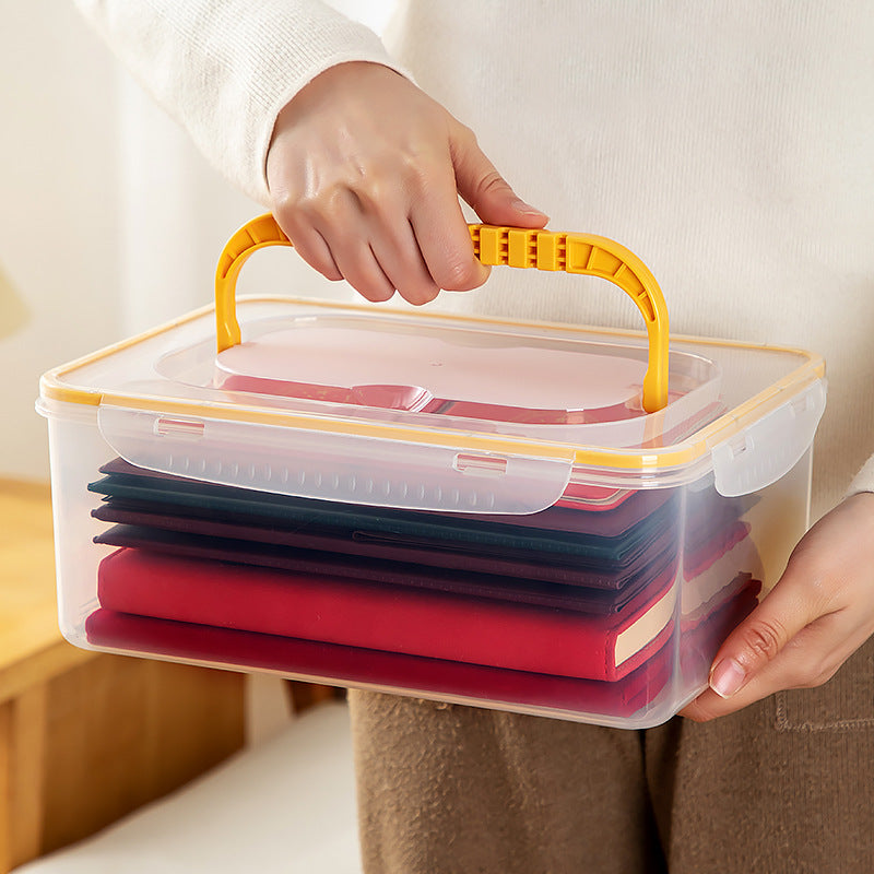 Desktop file box, file box with lid, dust-proof portable certificate storage box, plastic a4 paper printing paper finishing box.