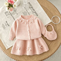 Girls' knit sweater set - new  bow accent color block cardigan top - spring/autumn three-piece sweater outfit