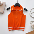 Korean ins summer new arrivalfashioncontrast color lapel knitting shirt vest women's silmslimming lookeasiest for match sleeveless tops