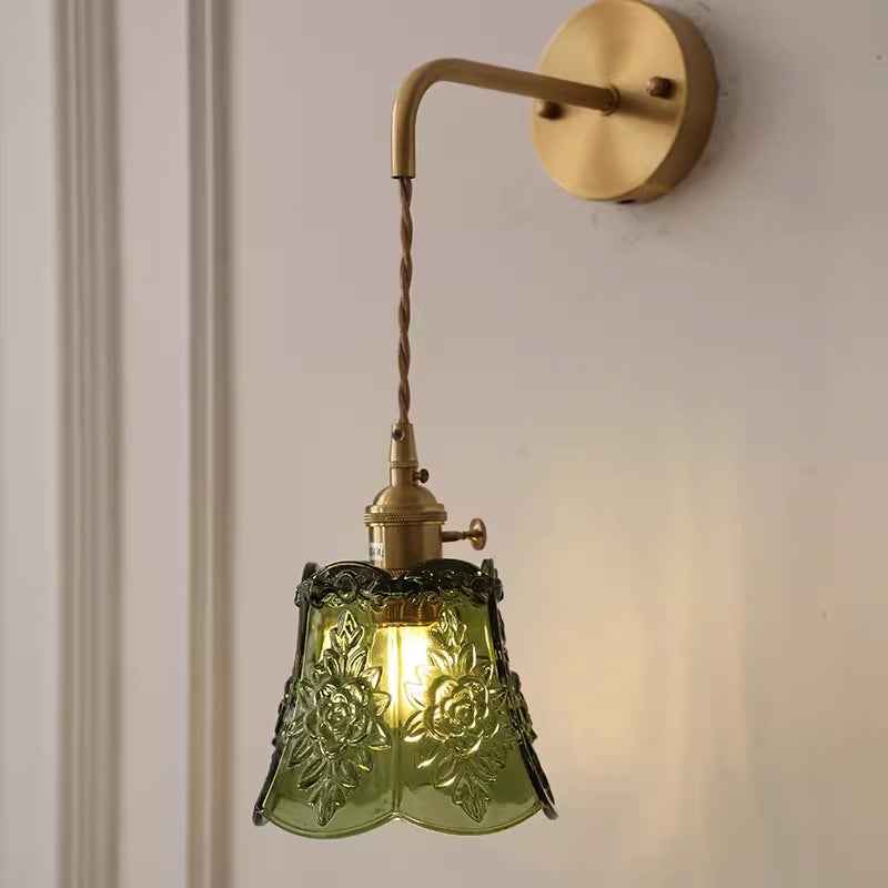 Japanese retro copper-tone glass wall sconce - modern nordic style bedside wall lamp - minimalist bathroom vanity mirror light