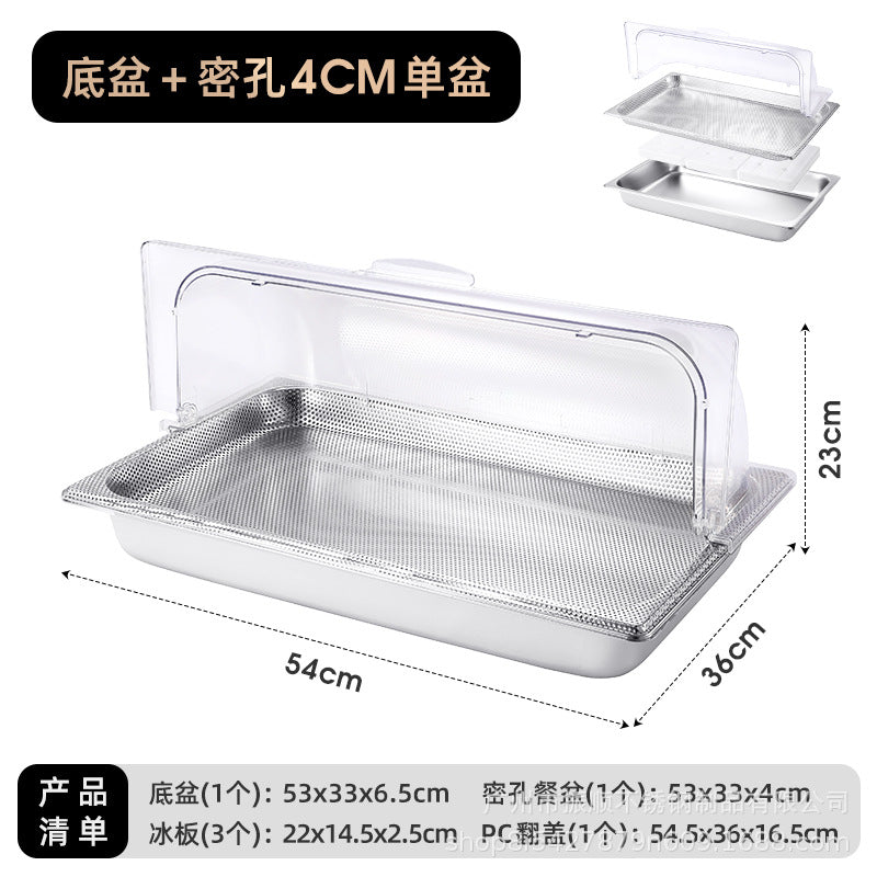 Stainless steel braised meat drain tray - commercial-grade display plate with lid for hotels, cafeterias, restaurants, and sushi restaurants - keeps food fresh and cold