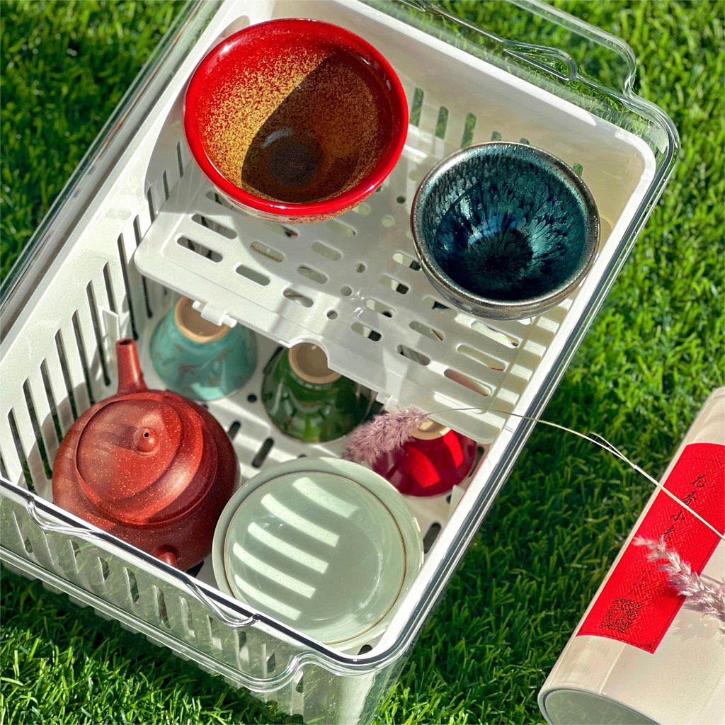 New tea set storage box, dustproof, convenient and transparent desktop teacup sorting and storage, Kung Fu teapot storage box