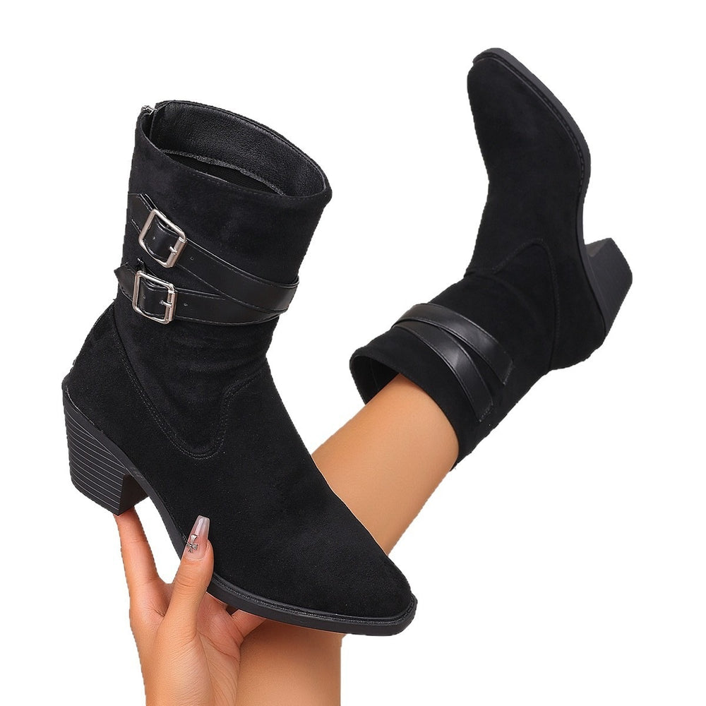 plus sizefall and winternew best selling round toe thick heel slimming look british style women's easiest for match soft bottom buckle bootscasual