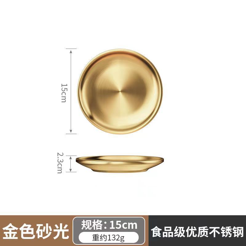 Food grade stainless steel barbecue plate for homegold plate round thickened double layer buffet plate dish bone dish tray