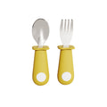 Newborn baby silicone handle spoon & 316 stainless steel short handle fork set - baby feeding utensil set