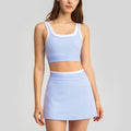 new arrivalfake two-piececontrast color white striped suspender running sports intimates bra tennis skirt yoga suit