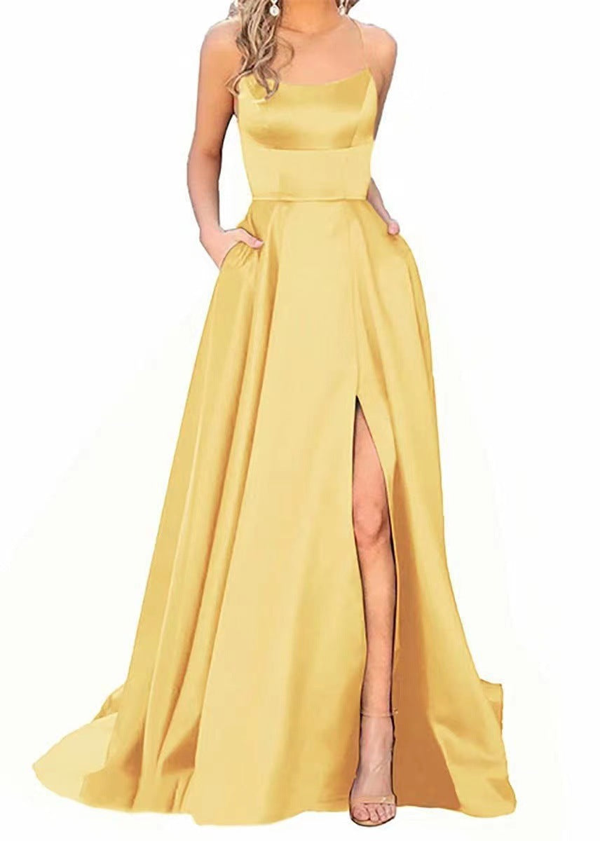 solid color european and american bridesmaid dresses long slimming off-the-shoulder best friend  fashion bridesmaid evening gowns