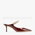 New arrival cross-border fashion one-strap super high-heeled sandals black pointed toe rhinestone high heels shallow mouth stiletto heels
