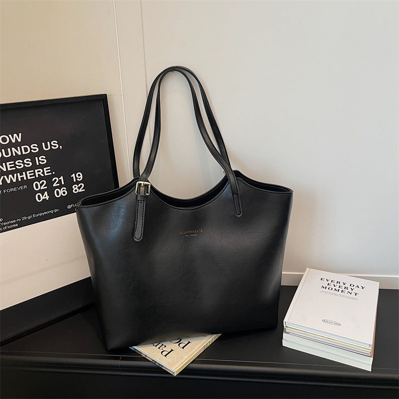 Large capacity retro bag women's high-end texture work clothing women's shoulder bag new arrivalcasualeasiest for matchpure color tote bag