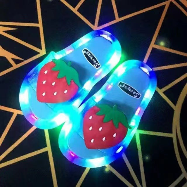 New luminous women's section outwear strawberry vibrating flashing light cool big-eared cat shoes home family style luminous slippers