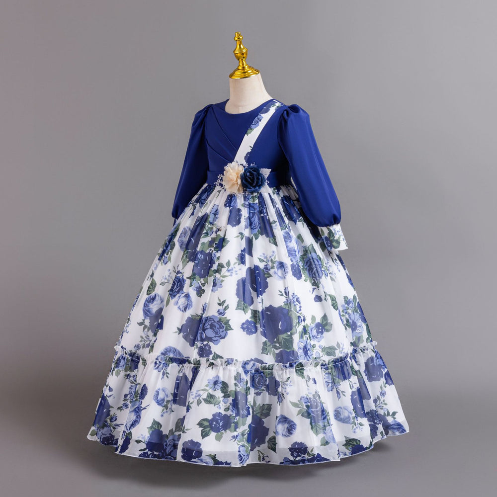 Ready-to-ship wholesale children's princess dresses, floral chiffon formal dresses, baby girl model runway dresses, kids' dresses