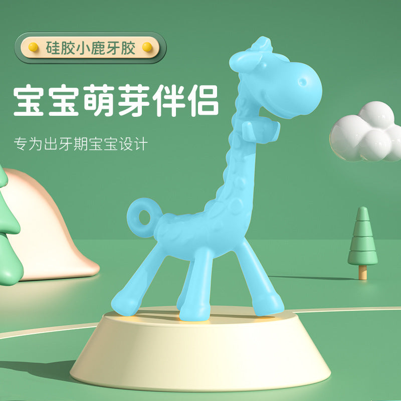 English suction card packaging baby giraffe molar stick liquid silicone toothpaste food grade baby anti-eating hand biting glue