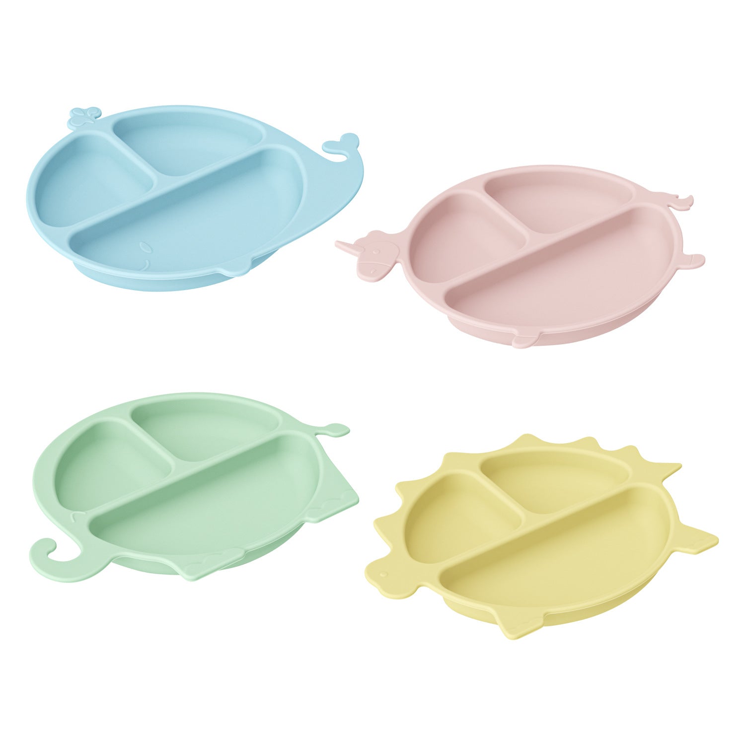 Children's silicone grid suction cup dinner plate, cartoon dinosaur integrated baby baby separation complementary food tableware customization