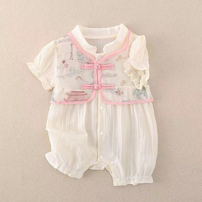 Baby clothes summer thin newborn baby girl one-piece full moon 100-day chinese style short-sleeved romper summer clothes