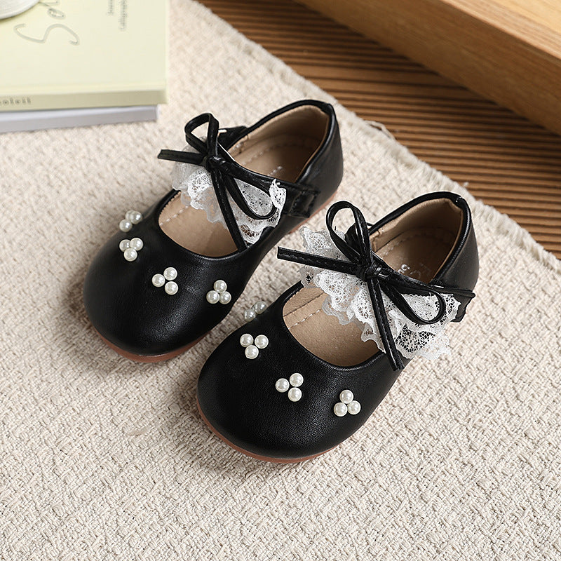 Vancahao  new baby toddler shoes girls mary jane pearl princess shoes fashion soft sole leather shoes flats
