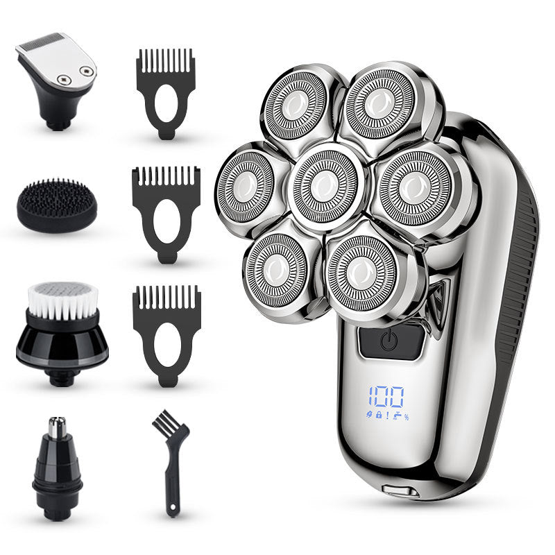 Magnetic 7-blade head shaver - digital display, adjustable speed, electric razor, full body washable