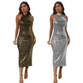 C7195 cross-border   fashion women's halter sequin bodycon sexy slim-fit dress