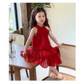 new girls' red rose halter dress - kids' princess cake dress - stylish summer outfit for little girls