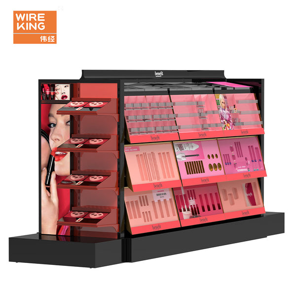 Makeup display rack, skin care product store, Nakajima double-sided shelf, cosmetic skin care product display rack, factory to customize