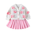 new european and american spring/autumn girls'  baby girl two-piece set: beige long-sleeved jacket + pink skirt