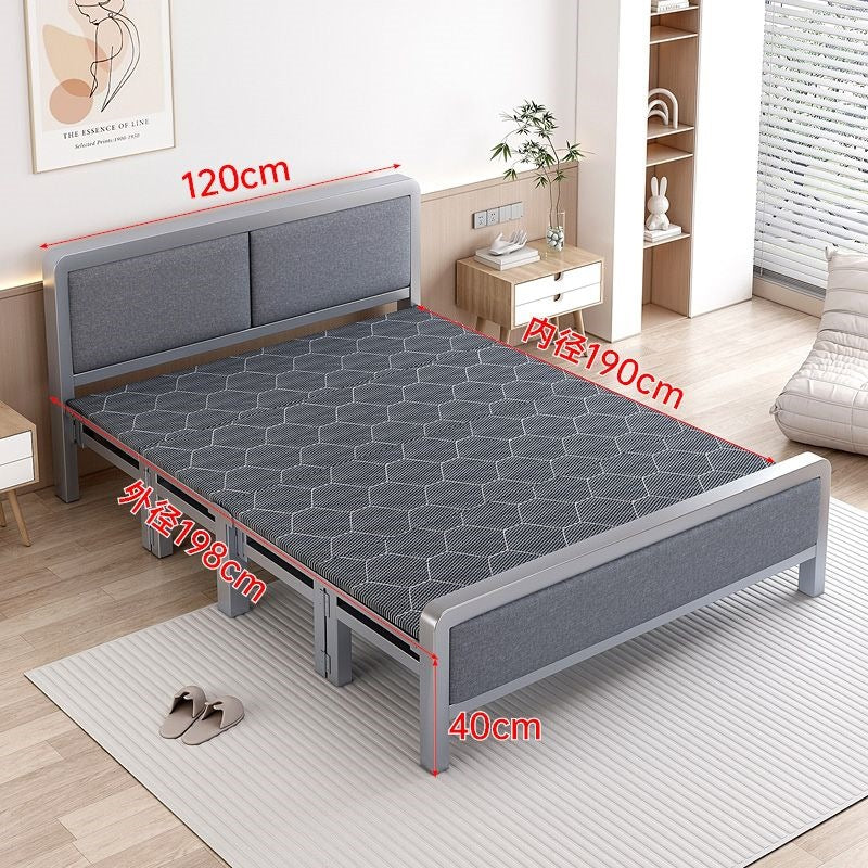 Four-fold foldable bed single bedfor homesimple office lunch break double rental house adult iron bed