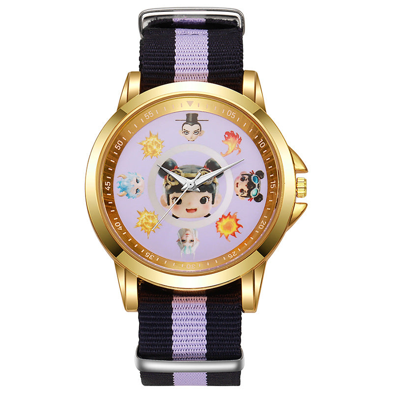 Cute cartoon nezha demon child descends to earth children's watch - stylish quartz watch for elementary school students, boys and girls
