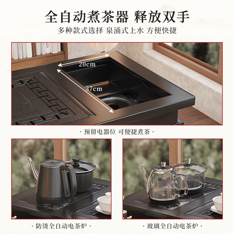 Modern minimalist tea table set - portable, rotating, kung fu tea brewing, all-in-one design for home, small apartments, balcony tea table/tea station