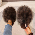 new arrival leopard print long hair toe-warm cotton slippers women's export fluffy large size fur slippers in stock