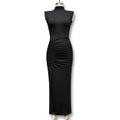 Aliexpress  cross-border e-commerce  autumn/winter new arrival: semi-high neck sleeveless cinched waist ruched slit maxi dress