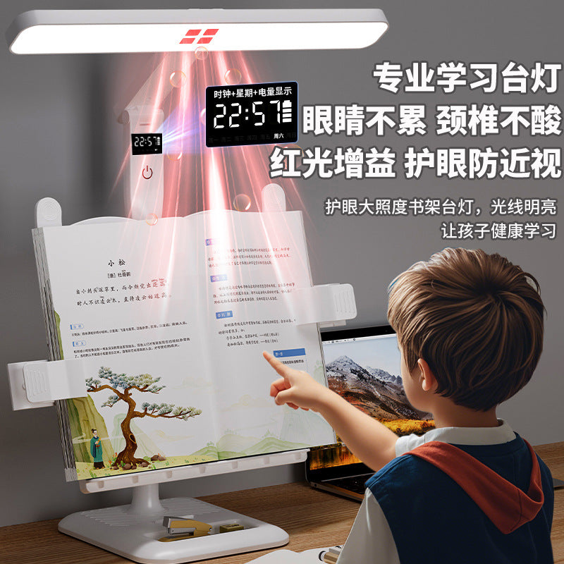 Led bookshelf multifunctional desk lamp - ideal for studying, dorm room desks, homework, reading, students, charging, and clock function