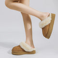 Women's fuzzy slippers - new 2026 autumn/winter collection: thick-soled snow boots, fleece-lined closed-toe half slippers, outdoor cotton shoes