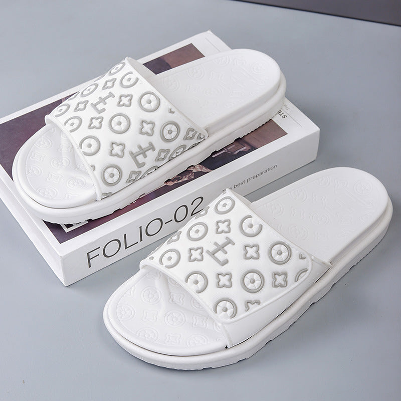 Women's summer slippers - versatile platform sandals for men and women - embossed chunky sole slides - fashionable and comfortable casual thong sandals