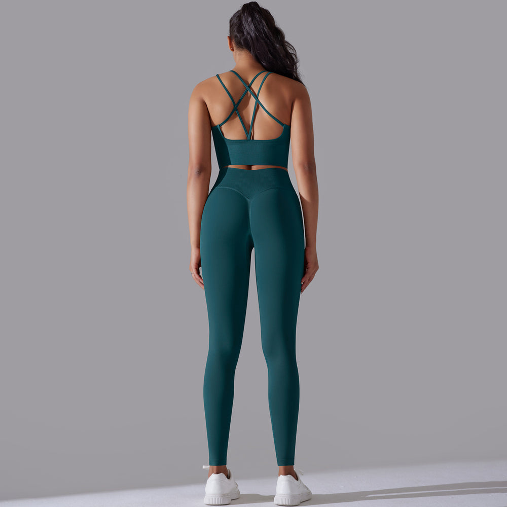 fashionnew arrival seamless knittingpure color beautiful back tight high waist yoga suit running fitness two-piece set