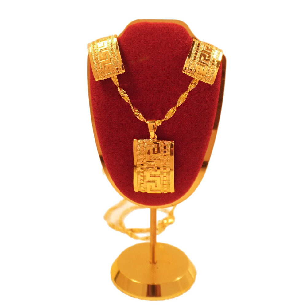 24k gold-plated middle eastern dubai women's love jewelry, square design pendant earrings, back-to-school gift