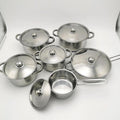 Single bottom 12-piece cookware set with steel lids