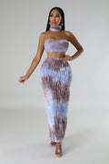 European and american cross-border fashion sexy women's clothing  summer new arrival: halter neck wrap, backless maxi dress three-piece set