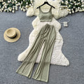 Korean style commute-friendly slim-fit tank top & high-waisted wide-leg pants set - women's summer minimalist casual slimming draped two-piece outfit