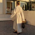 French striped shirt dress - slim fit, slit hem, tie waist, beach vacation style, two-piece look