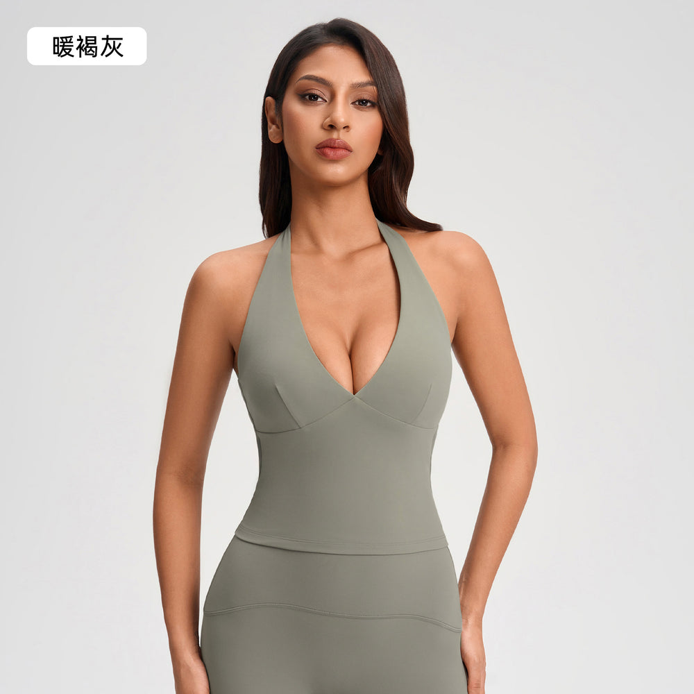 Deep v neckhalter style vest female sexyshortbackless free bra fitness yoga wear topsyg-1006