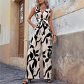 e-commerce  spring/summer new arrival: sleeveless printed jumpsuit with a stylish, high-waisted, tie-waist, wide-leg design for women