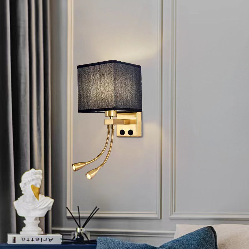 Hotel square bedside reading wall lamp nordic spotlight with switch usb room bedroom adjustable angle