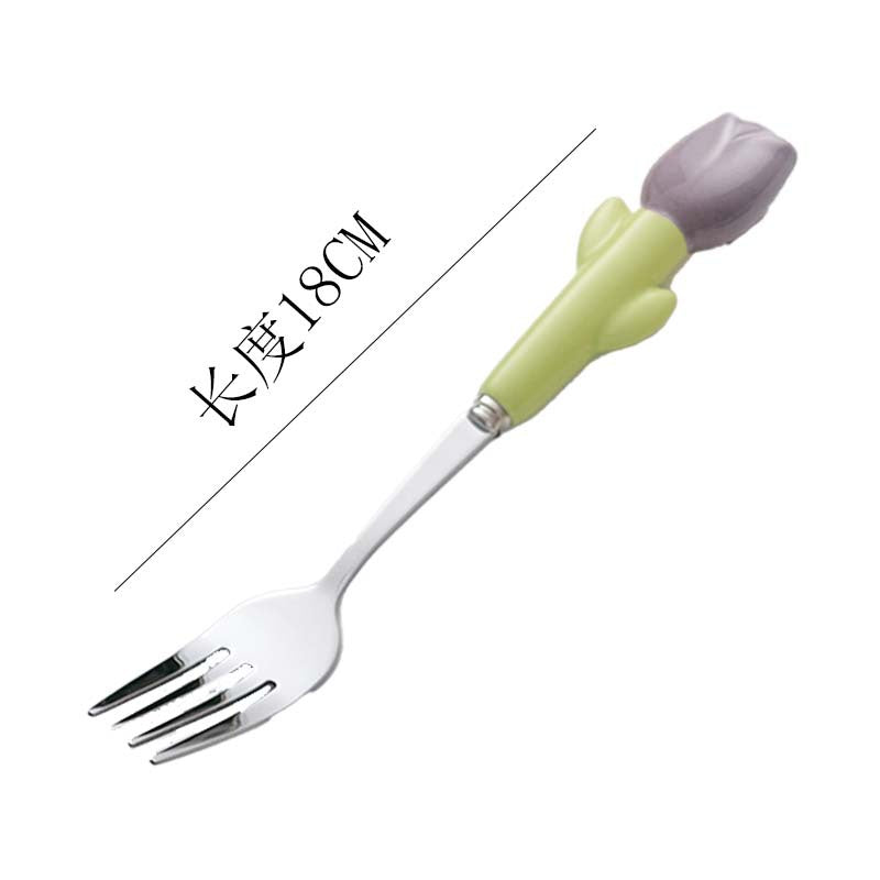 Simple 304 stainless steel kids knife, fork and spoon combination, high-looking spoon, tulip ceramic handle, steak knife
