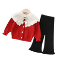 Girls' knitted sweater two-piece set -  autumn/winter new collection - handmade floral pants set for baby girls