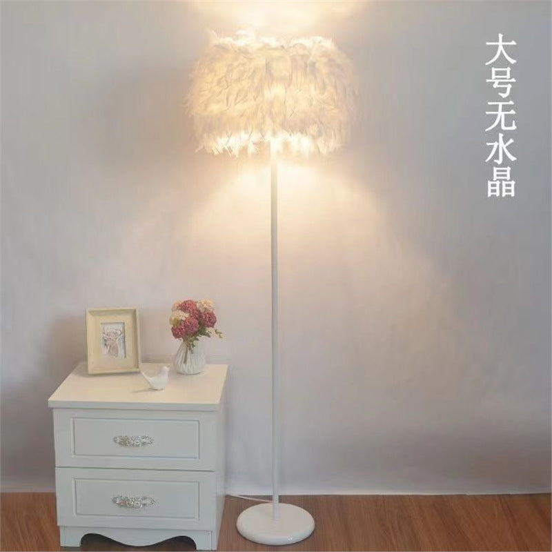 Crystal feather ins creative floor lamp wedding living room study bedroom bedside table lamp beauty anchor fill light