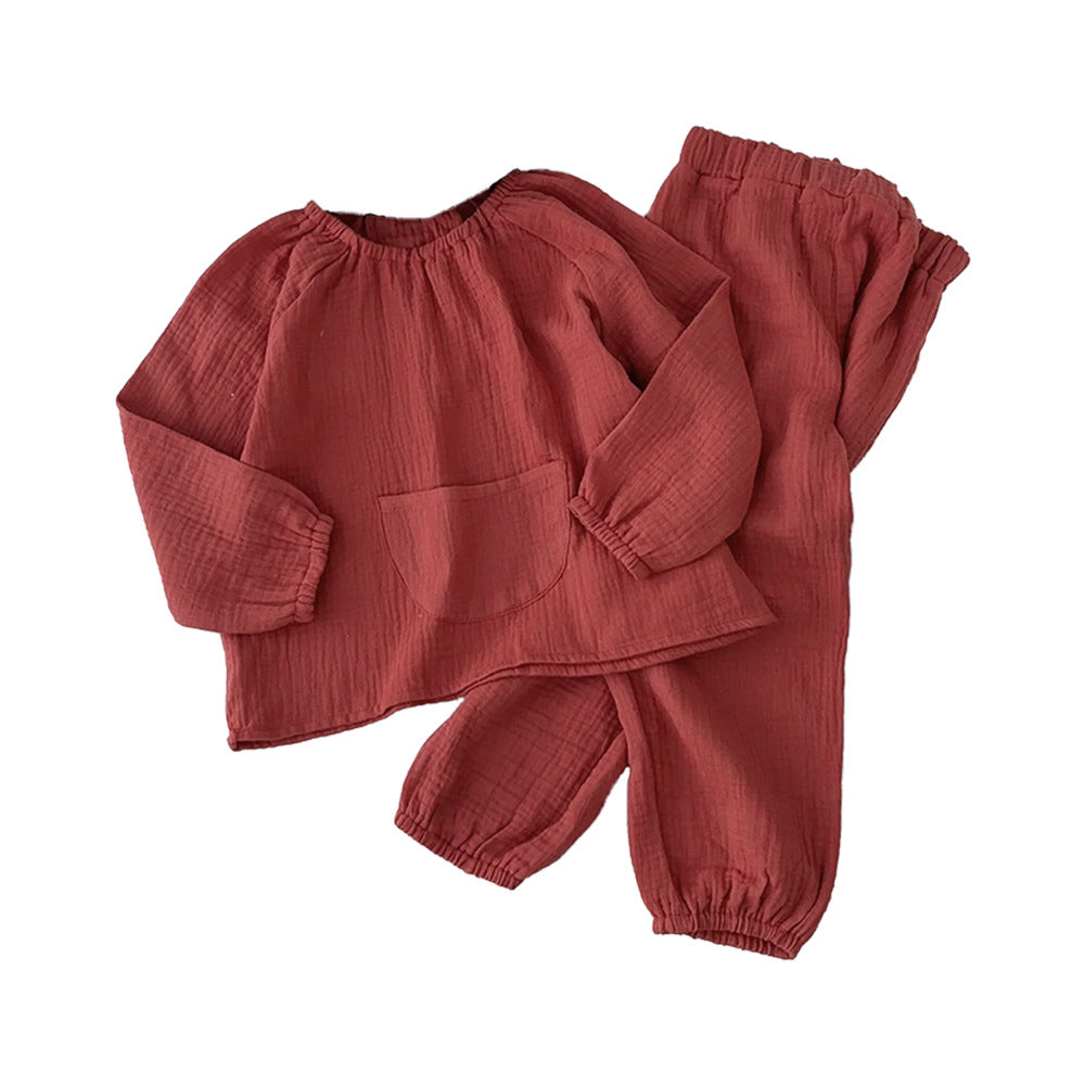 ins style girl cotton and linen home clothes new arrivalk-styleplaid infant long sleevessuit baby autumn clothes