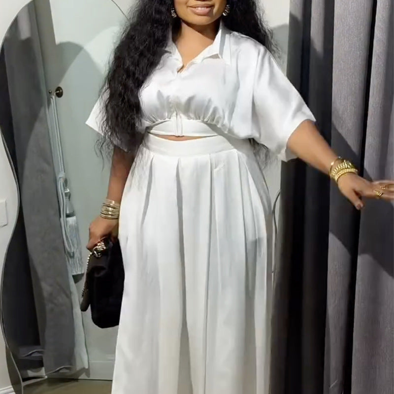 Fashion cross-border african women's clothing  spring new arrivalfashion lapel shortshirttops wide-leg pants suit