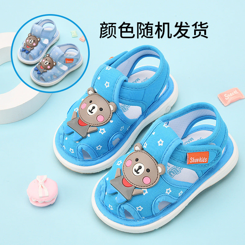 Baby cloth sandals for boys, summer, 0-1-2-3 years old, infant soft-soled squeaky shoes, baby girl's first walking shoes, baby shoes