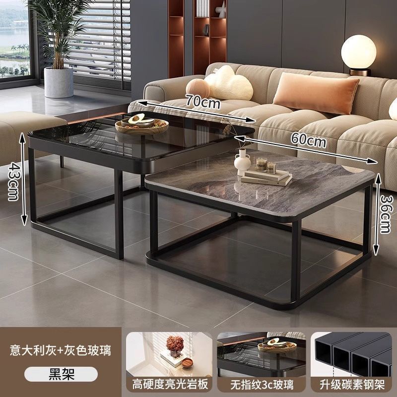 Rock slab coffee table for home living room small apartment coffee table casual modern new arrivalclassy glass retractable storage tea table