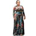 supply long skirt printingv neck waist and chest with diamond pleated skirt special price