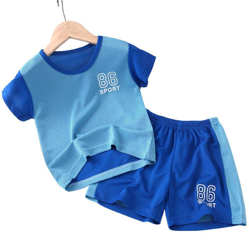 Kids' summer outfit: boys' tank top set, quick-dry athletic mesh, big kids' sleeveless, baby summer two-piece set for girls